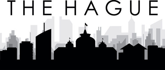 Fototapeta premium Black cityscape skyline panorama with gray misty city buildings background of THE HAGUE, NETHERLANDS