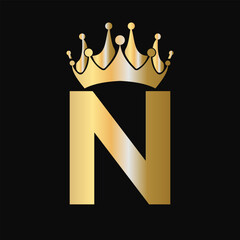 Letter N Crown Logo Template. Royal Crown Logotype Luxury Sign  for Beauty, Fashion, Star, Elegant Symbol
