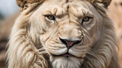 Portrait of white lion closeup 