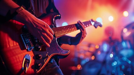 Obraz premium A close-up view of a person passionately playing the guitar