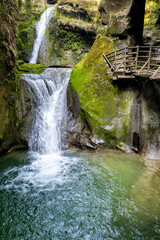 Dreamy waterfalls landscape at grotte del Caglieron, Fregona, Treviso province, Veneto, Italy....