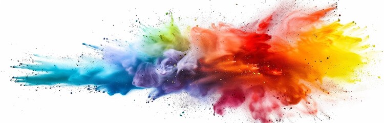 exploding rainbow colorful dust isolated on white background - obrazy, fototapety, plakaty