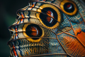 A photograph of a butterfly wing that unfolds into an intricate mural telling the ancient myths of i
