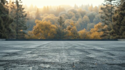 Misty autumn morning on a serene forest road - obrazy, fototapety, plakaty