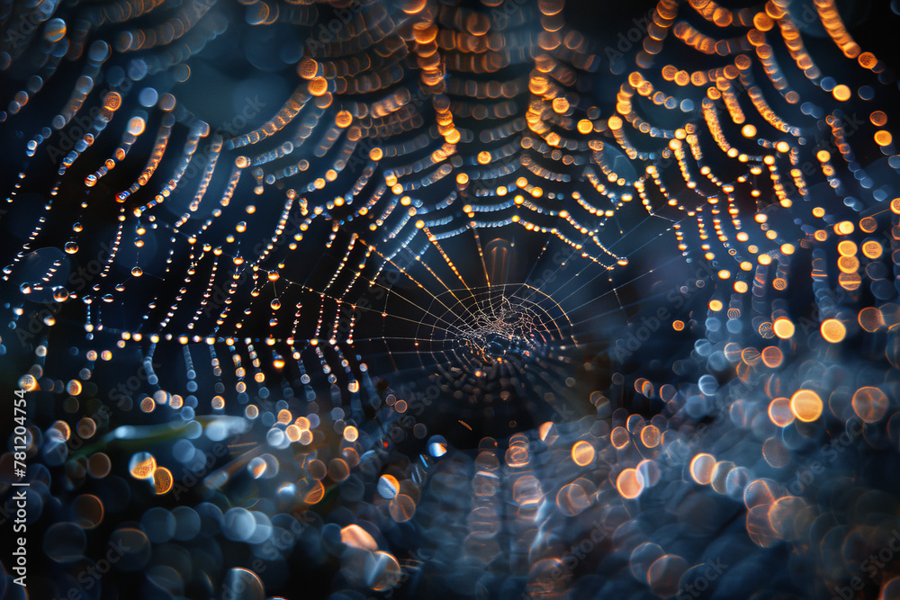 Poster an image of a spider's web that, upon closer inspection, reveals it to be a detailed map of the star