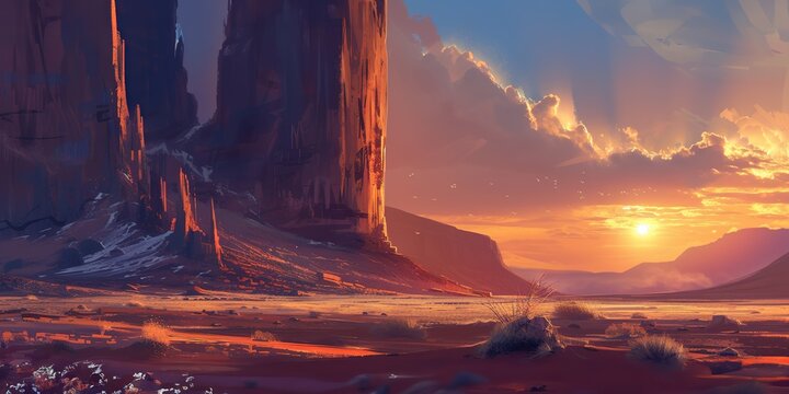 desert landscape great canyon at sunset