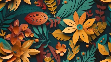Tropical paradise: costa rica inspired leaf pattern - obrazy, fototapety, plakaty