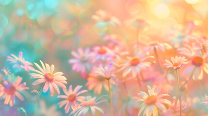 Pastel-colored flowers, dreamy floral background.	
