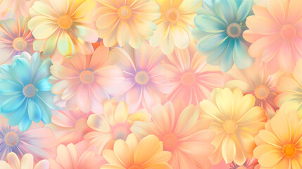 Pastel-colored flowers, dreamy floral background.	
