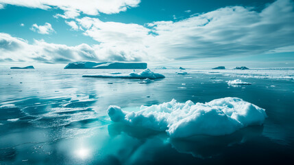 Arctic icebergs in ocean, climate change and global warming concept.
