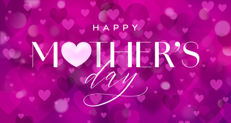 Happy Mother's Day card with pink hearts background and bokeh - 781207519