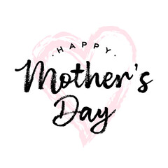 Happy Mother's Day lettering text on pink hand drawn heart. Mother's Day handwritten typography - 781207779