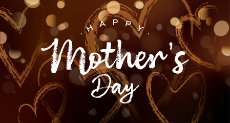 Mother's Day card design template with gold hearts background and bokeh