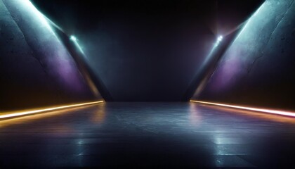 3d technology abstract neon light background empty space scene spotlight dark night virtual reality...