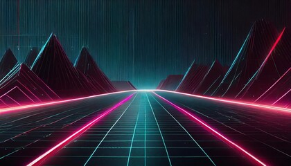 retro cyberpunk style 80s sci fi background futuristic with laser grid landscape digital cyber...