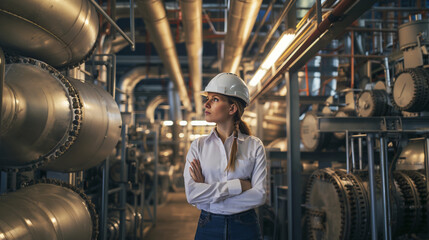 Fototapeta premium A female industrial engineer performs complex tasks every day.