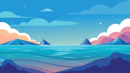 Ocean night nature minimal flat vector illustration abstract background.