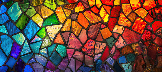 Multicolored stained glass with an irregular pattern