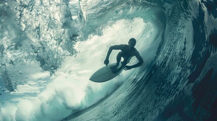 Surfer under water - obrazy, fototapety, plakaty