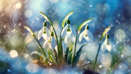 snowdrops early spring blue sky copy wallpapers banner hd design