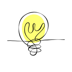 Bulb thinking idea one line contunuous line art black and white hand drawing vector illustration. Continuous one line drawing of light bulb out line vector art illustration