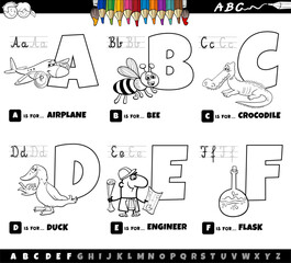 educational cartoon alphabet letters set from A to F color page - 781211137