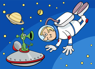 cartoon spaceman or astronaut with funny alien - 781211167