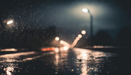 dramatic rain sky composition bathed in the soft and cinematic glow of car headlights capturing the intensity and movement of a rainy urban night - Powered by Adobe