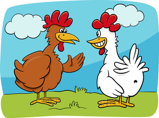 cartoon two chickens farm birds characters talking - 781211351