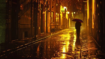 Lonely figure standing in a rain