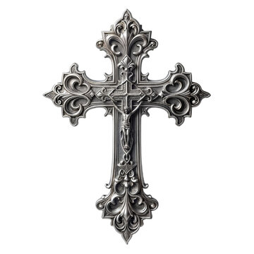 Ornate Metal or Silver Cross isolated cutout