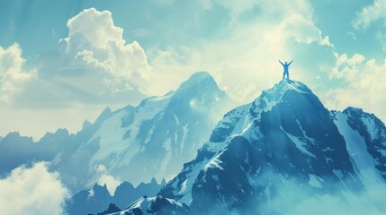 A person standing on a mountaintop with arms raised in celebration, representing the success of long-term investment goals achieved.  - Powered by Adobe