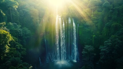 Aerial view of a majestic waterfall in a dense forest - Powered by Adobe