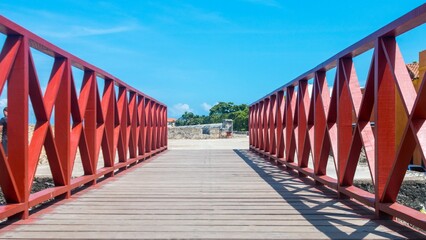Closeup shot of a wooden bridge in the Cartagena city on a sunny summer day
