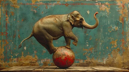 Elephant balancing on a ball under the big top, evoking the golden age of circus performances
