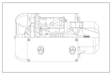 3D design of a jet engine.