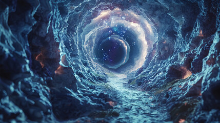 Enigmatic rocky path suspended in space, drawing towards a black hole, a portal to the unimaginable - obrazy, fototapety, plakaty
