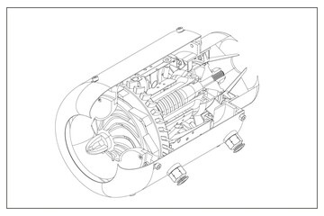 3D design of a jet engine.