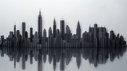 Fototapeta na wymiar Monochromatic 3D paper skyline, offering a modern take on classic cityscapes