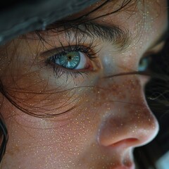 Close-up portrait of a young woman, her facial expression reflects sadness and sorrow.