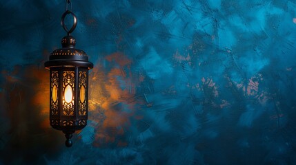 Decorative lantern with bokeh lights. Ramadan and festive. Design for holiday decoration ideas