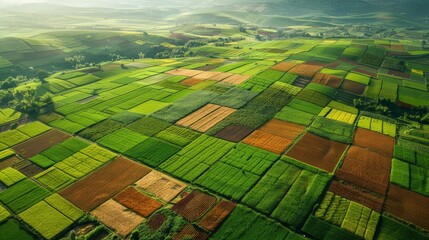 A patchwork of agricultural fields from the sky, colors and textures telling the story of the land