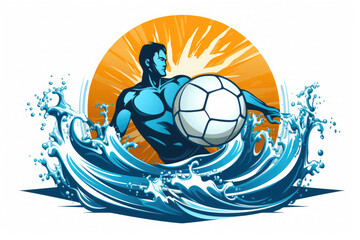 Water polo. Player with a ball in the pool. Logo. Illustration