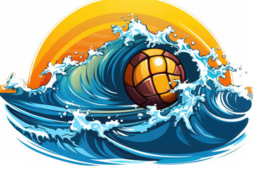A water polo ball floats in the water. Logo. Illustration. Water polo