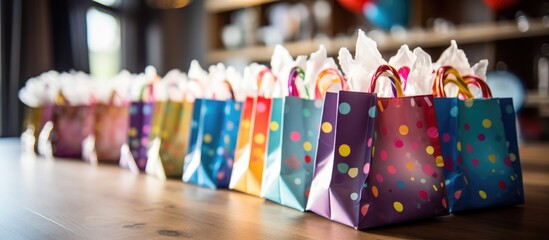 Colorful bags arranged on a table