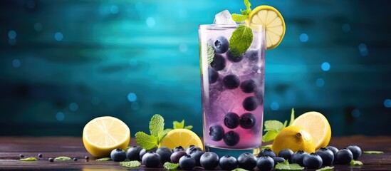 Blueberry lemonade glass with citrus and herbs - obrazy, fototapety, plakaty