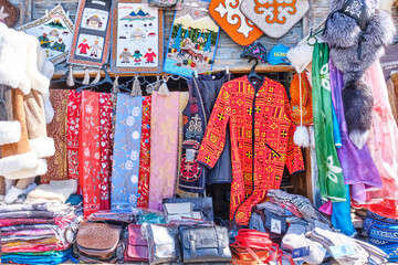 Souvenir shop at local market, Almaty, Kazakhstan.