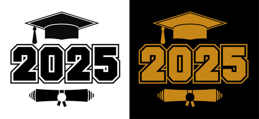 Class of 2025 for greeting lettering for invitation card, graduation design, congratulation event, T-shirt, party, high school or college graduate.