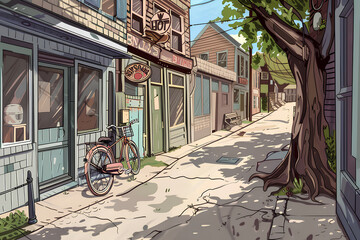 自転車と昭和の街角 - obrazy, fototapety, plakaty