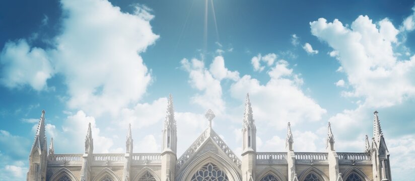 View of grand cathedral with clock tower